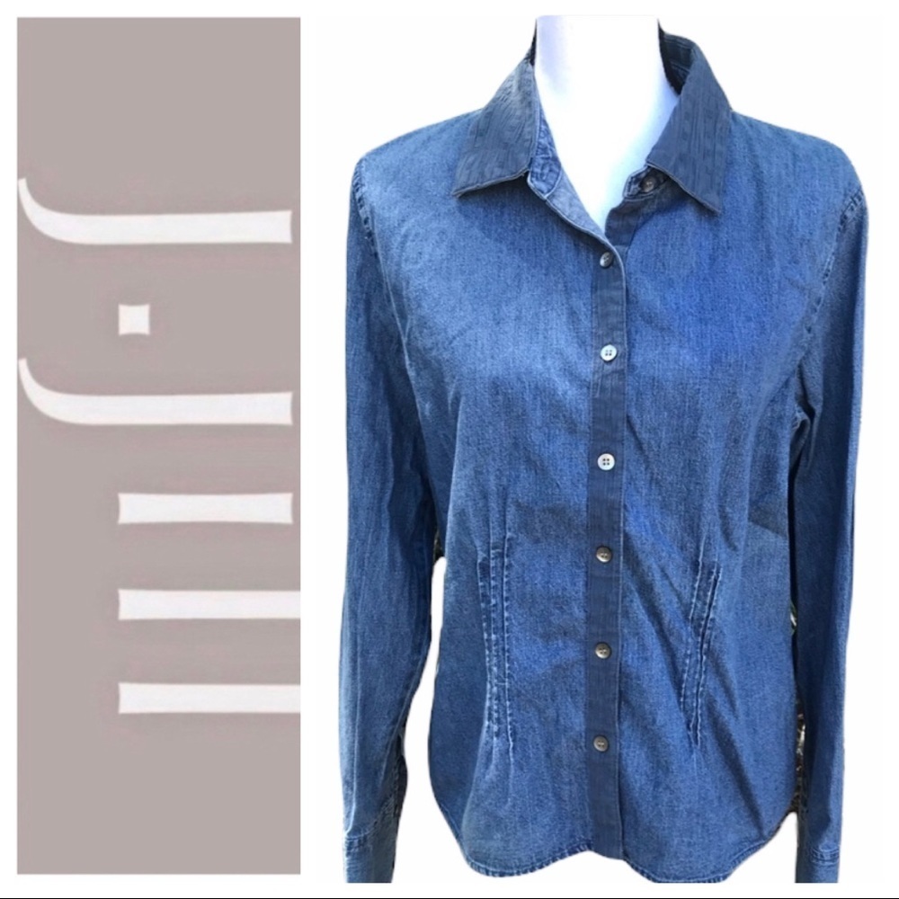 J Jill Blue Denim Pleated Shirt Size M